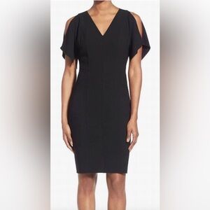 Elie Tahari Sheath Cold Shoulder Dress Black Size 6 $398 Lourdes Crepe NWT